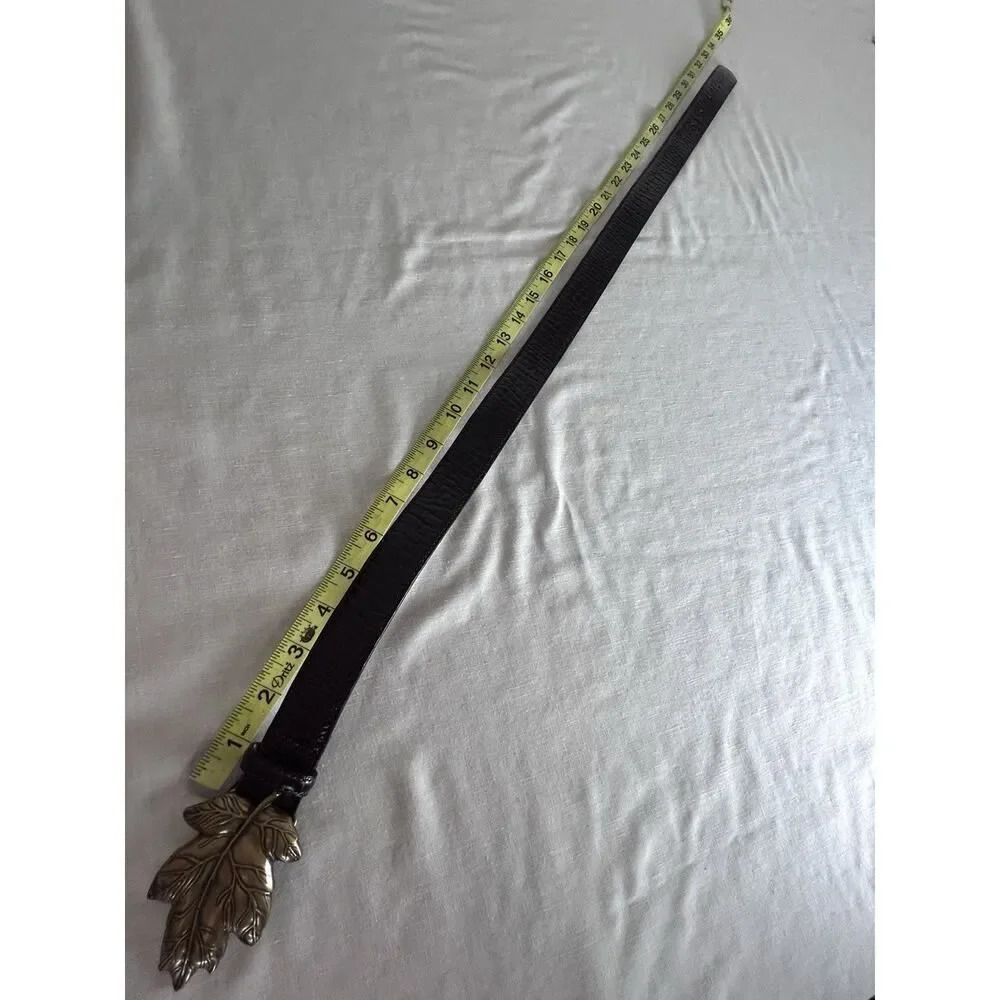 Talbots Brown Croc Embossed Leather Belt Brass Leaf Buckle ITALY Size M 6021